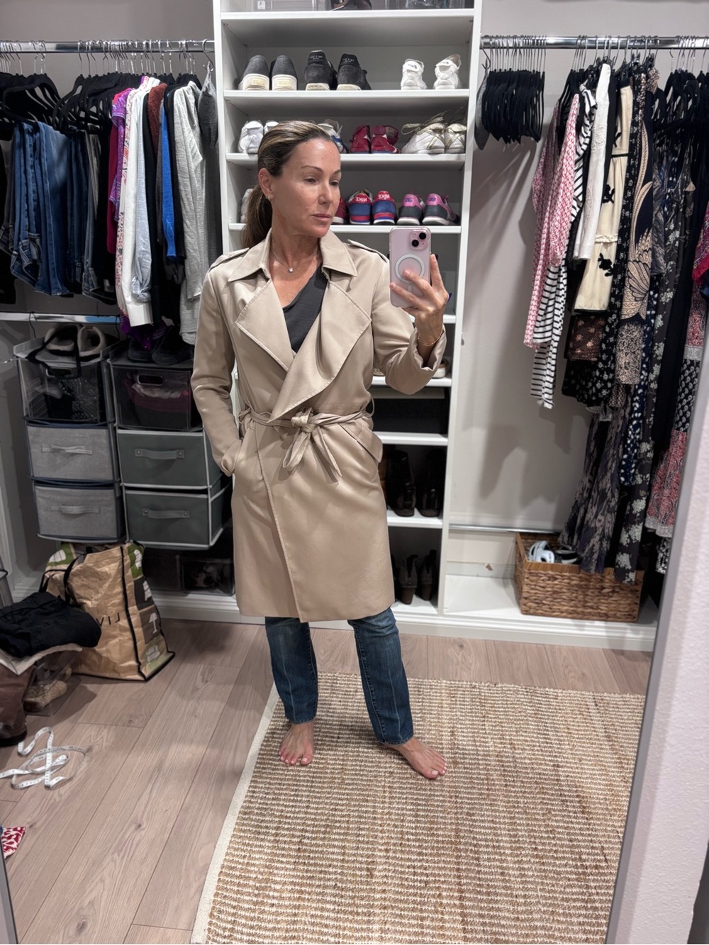 AllSaints Beige Lyocell Belted Drape Trench Coat XS